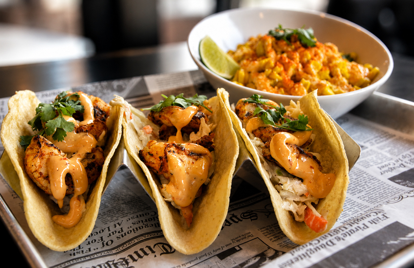 Shrimp tacos with corn