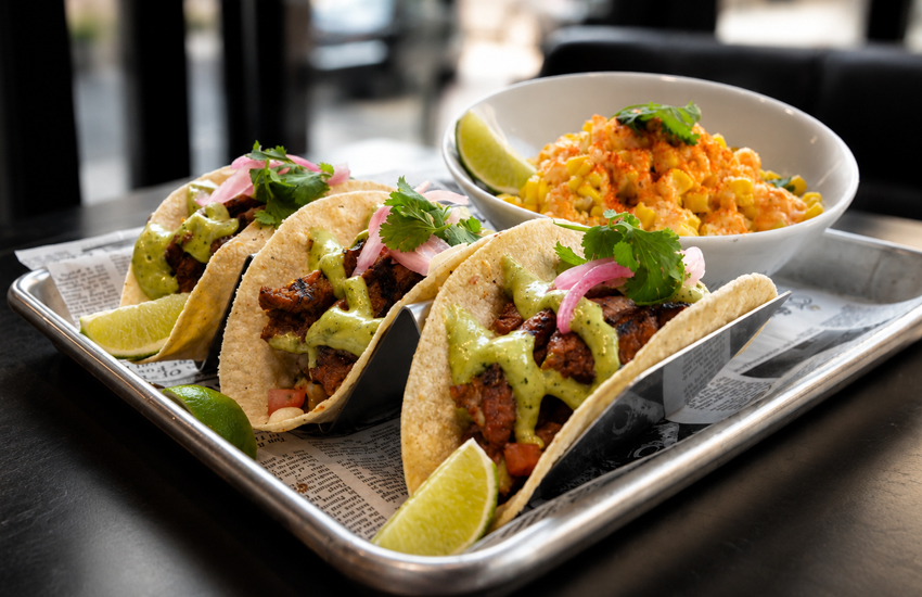 Steak tacos with corn